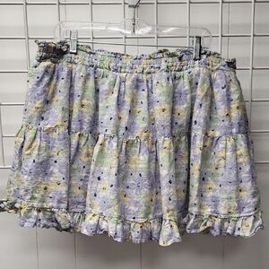 True Craft Pastel Floral Ruffle Mini Skirt - Lavender, Yellow, Green, 1X